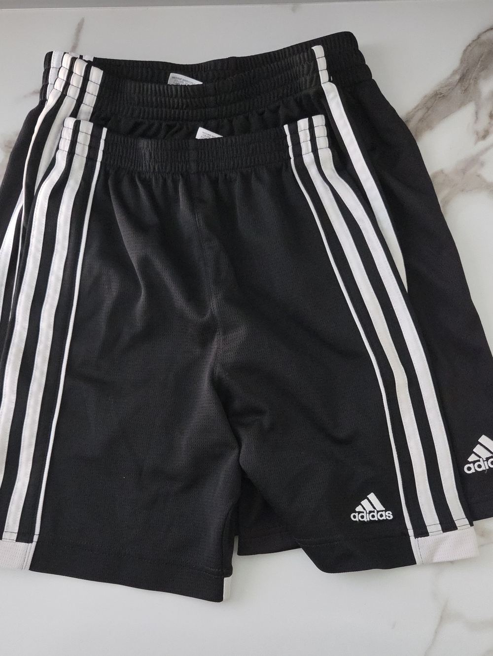 adidas Black Shorts with White Side Stripes - Kids (Sizes 5,7,12)
